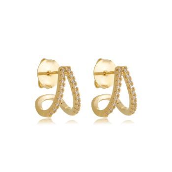 BRINCO LUIZA V INVERTIDO CRAVEJADO BANHADO A OURO 18K
