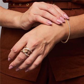 ANEL ROBERTA FIO ENTRELAÇADO LISO E CRAVEJADO BANHADO A OURO 18K
