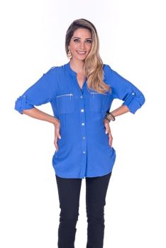 Camisa dois Bolsos com Ziper para Grávida - Azul Bic