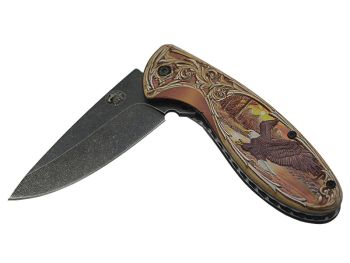 Canivete de caça para colecionador Águia em aço inox, empunhadura alumínio, 19cm