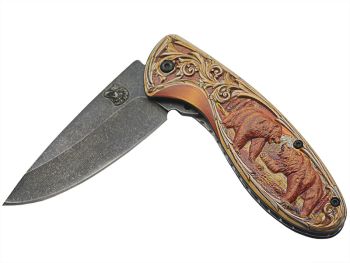 Canivete de caça para colecionador Urso em aço inox, empunhadura alumínio, 19cm