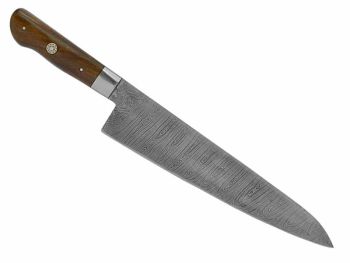 Faca Cheff para colecionador forjado em aço damasco. Empunhadura em madeira de braúna, 38 cm
