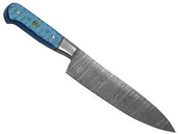 Faca Master Cheff para colecionador forjado em aço damasco. Empunhadura em Celeron, 30 cm