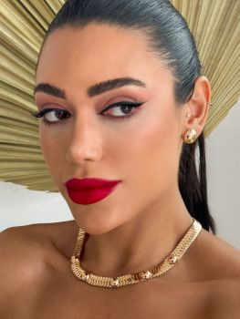 Conjunto Colar e Brinco Folheado a Ouro 18k e Prata Lacraia Com esfera