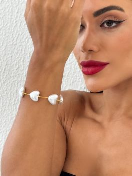 Pulseira Folheado a Ouro 18k com Pérolas em Formato de Coração