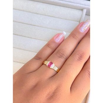 Anel aro largo com zircônia quadrada cereja banhado em ouro 18k