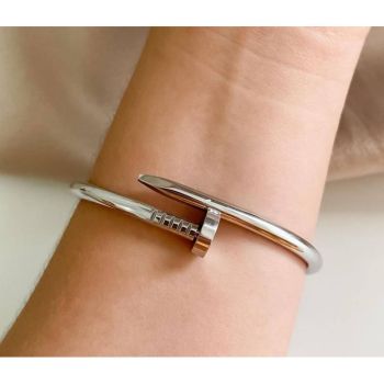 Bracelete de clique prego liso banhado em ródio branco