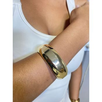 Bracelte de clic aro largo arredondado banhado em ouro 18k