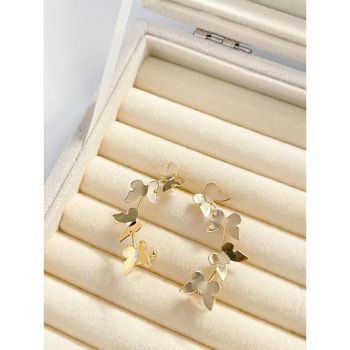 Brinco ear cuff com borboletas lisa banhado em ouro 18k