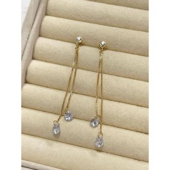 Brinco pêndulo grande com zircônia cristal banhado em ouro 18k
