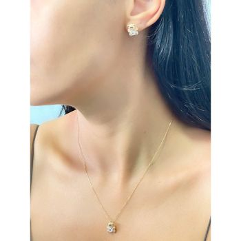 Conjunto de colar e brinco urso cravejado banhado em ouro 18k