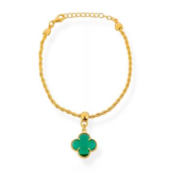 Pulseira cordão baiano com trevo turquesa banhado em ouro 18k