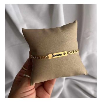 Pulseira personalizada de elos com nome gravado e coração vazado