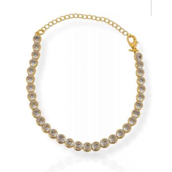 Pulseira riviera com zircônias redonda cristal banhado em ouro 18k