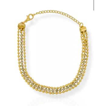 Pulseira tripla com mini bolinhas e fio de zircônias banhada em ouro 18k
