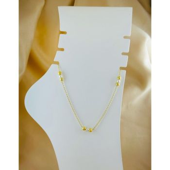 Tornozeleira com bolinhas craqueladas e pérola banhado em ouro 18k