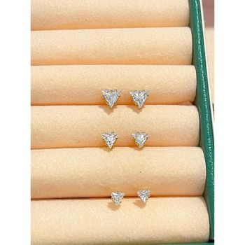 Trio de brinco triângulo cristal banhado em ouro 18k