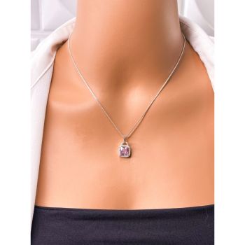 COLAR FOLHEADO A PRATA - PINGENTE ZIRCONIA ROSA