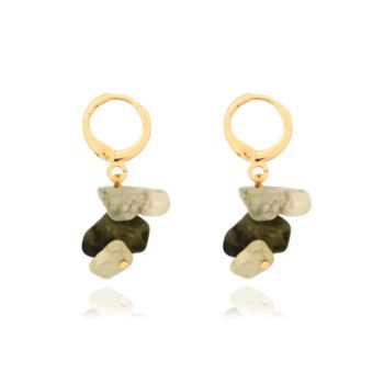 Brinco Argola com Cascalho de Pedra Verde Banhado a Ouro 18k