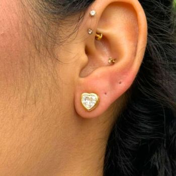 Brinco Coração com Cristal Banhado a Ouro 18k