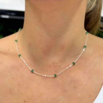 Colar com Jade Verde Banhado no Prata