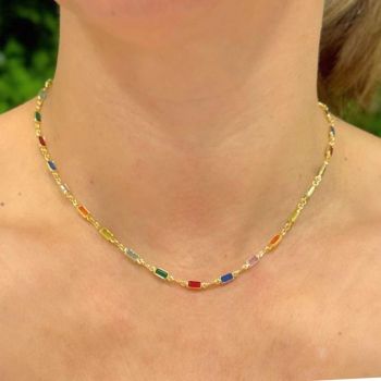 Colar de Cristais Coloridos Banhado a Ouro 18k