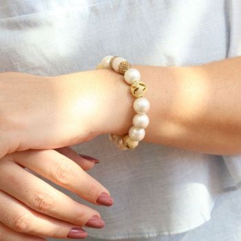 Pulseira de Pérola com Bola Banhado a Ouro 18k
