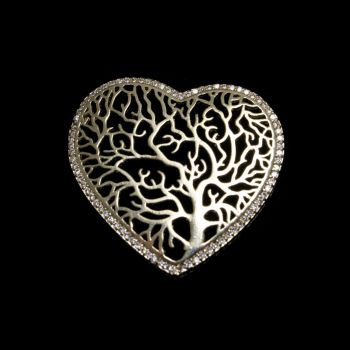 Pingente de mandala com formato de coração e árvore da vida com micro zircônia