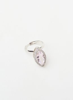 ANEL LIA CRISTAL NAVETE ROSA ZIRCÔNIA BANHO RÓDIO BRANCO