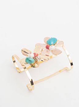 BRACELETE ATLÂNTICO FLORES MIX CRISTAIS BANHO OURO