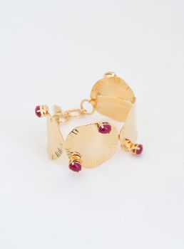 BRACELETE CEREJA DISCO RESINA BORDÔ BANHO OURO