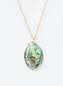 COLAR ABALONE PEDRA FURTA COR BANHO OURO
