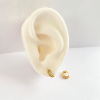 BRINCO ARGOLINHA 3 LINHAS CRAVEJADA BANHO OURO 18K