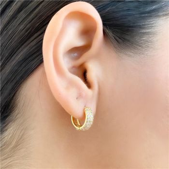 BRINCO ARGOLA 3 FILEIRAS DE ZIRCÔNIA A BANHO OURO 18K 
