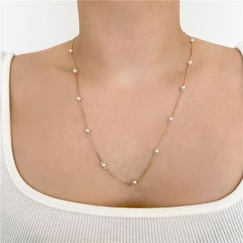 COLAR LONGO 60CM PÉROLAS BANHO OURO 18K