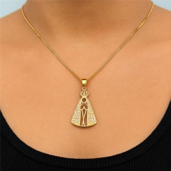 COLAR NOSSA SENHORA CRAVEJADA BANHO OURO 18K