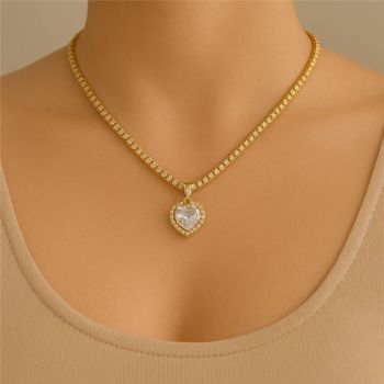 COLAR RIVIERA COM PINGENTE CORAÇÃO LUXO BANHO OURO 18K