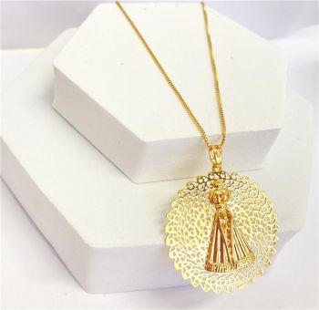 COLAR NOSSA SENHORA CORRENTE VENEZIANA BANHO OURO 18K 