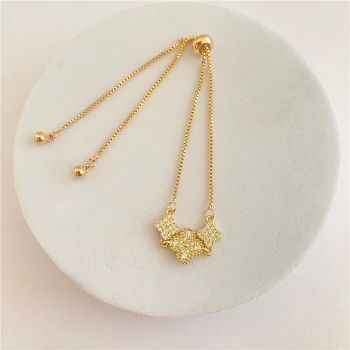 PULSEIRA TREVO CRAVEJADO GRAVATINHA BANHO OURO 18K
