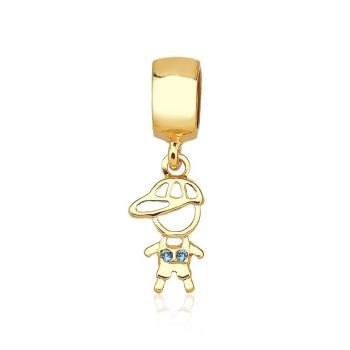 Pingente Berloque Menino Zircônia Azul Folheado a Ouro 18k