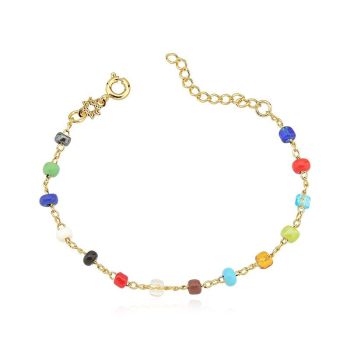 Pulseira Infantil de Miçangas Coloridas Folheada a Ouro 18k