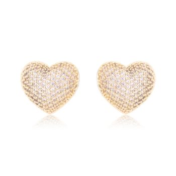 Brinco Splendore Base Coracao Cravejado Banho Ouro 18k