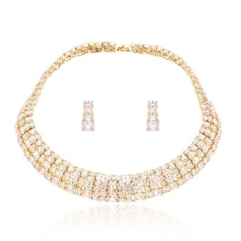 Conjunto Splendore Oval E Baguete Em Zirconias Banho Ouro 18k