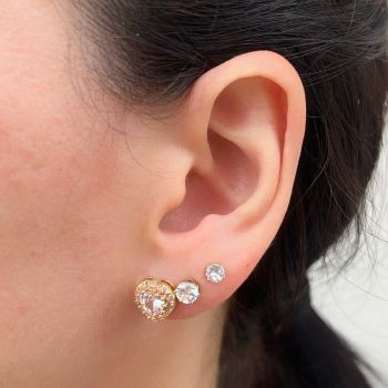 Brinco Essentials Trio Coracao Zirconia Banho Ouro 18k