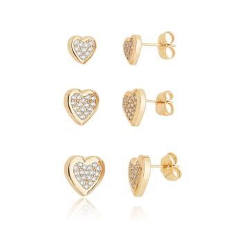 Brinco Essentials Trio Coracoes Banho Ouro 18k