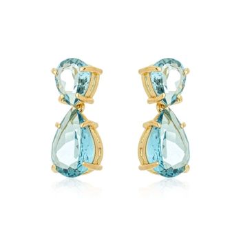 Brinco Mona Lisa Gotinhas Agua Marinha Banho Ouro 18k
