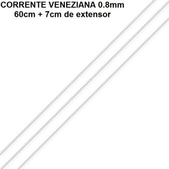 CORRENTE FOLHEADO A PRATA VENEZIANA 0.8 (60CM + 7 CM EXTENSOR)