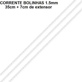CORRENTE FOLHEADO A PRATA BOLINHAS (35CM+7CM EXTENSOR)