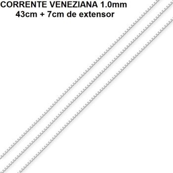CORRENTE FOLHEADO PRATA VENEZIANA 1.0 (43CM + 7CM EXTENSOR)