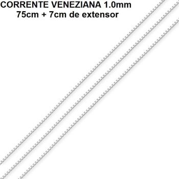 CORRENTE FOLHEADO PRATA VENEZIANA 1.0 (75CM + 7 CM EXTENSOR)